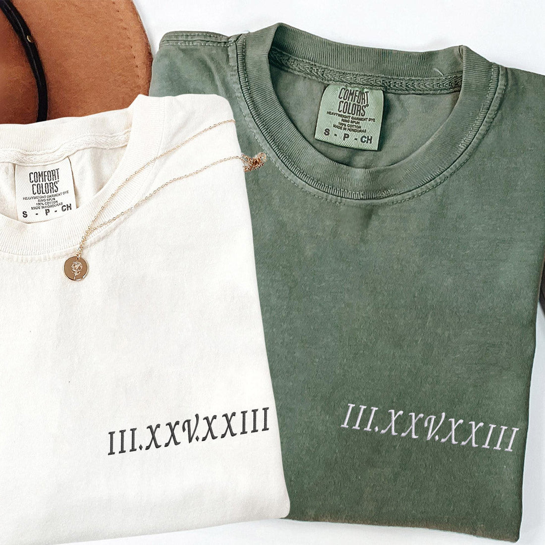 Custom Embroidered Roman Numeral T-shirts for Couples