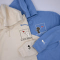 Cute Cartoon Couple Custom Roman Numeral Matching Embroidered Hoodies For Couples