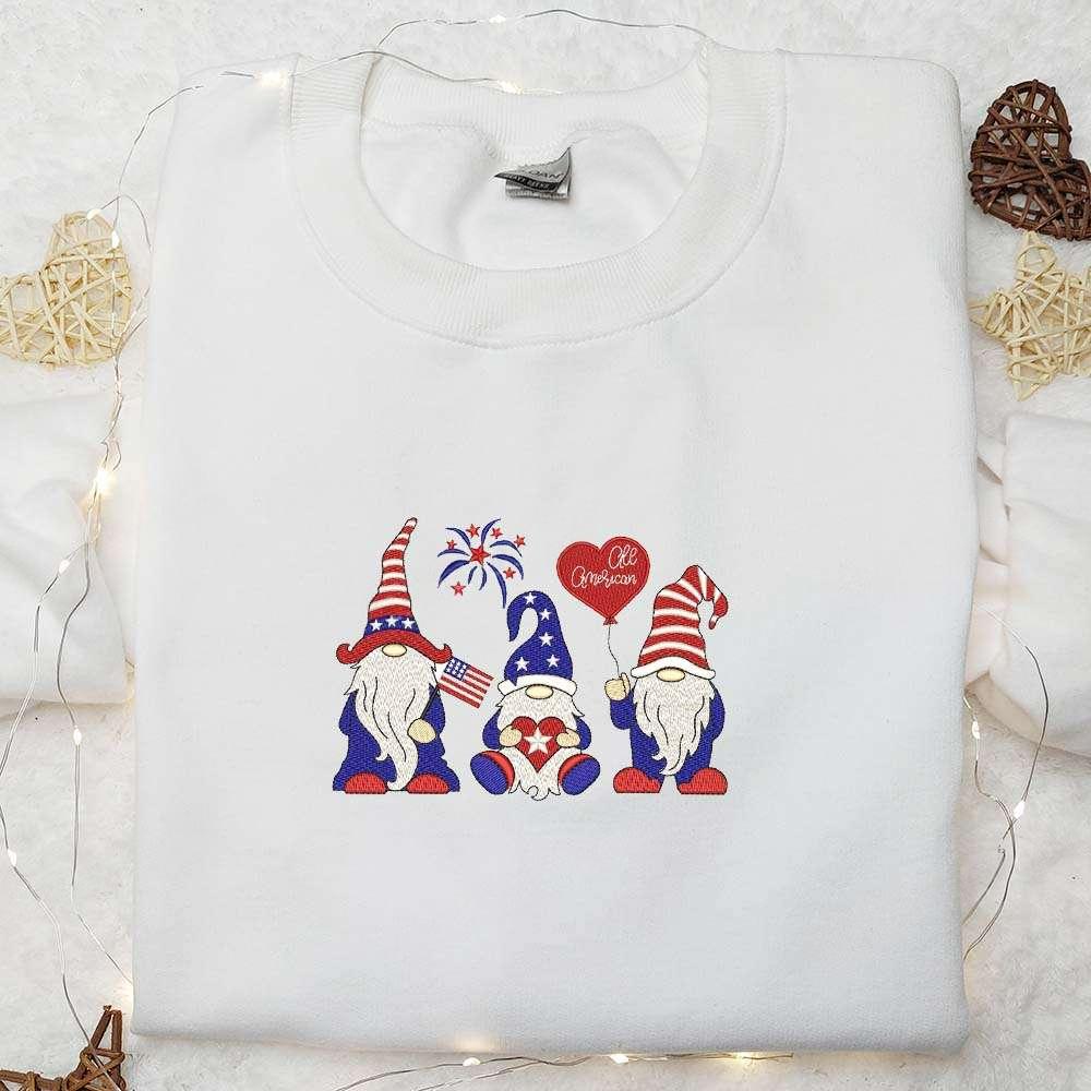All American 4th of July Gnomes Patriotic Embroidered Shirt National Day Gifts