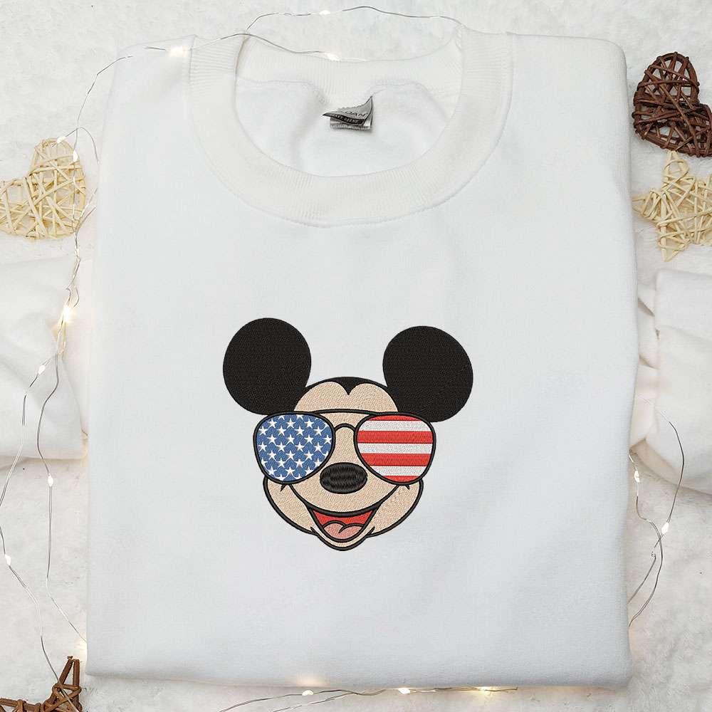 America Glasses x Mickey Embroidered Shirt Disney Embroidered Shirt Best Patriotic Shirts