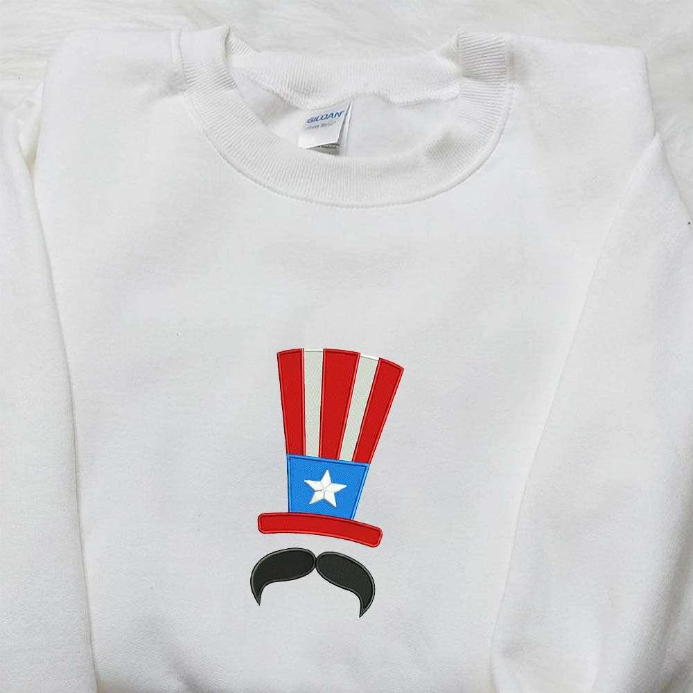 America Hat and Mustache Embroidered Shirt Best Patriotic Shirts National Day Gifts