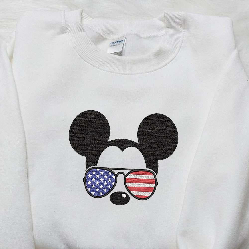 America Mickey Mouse with Glasses Embroidered Shirt Disney Embroidered Shirt Best Patriotic Shirts 1