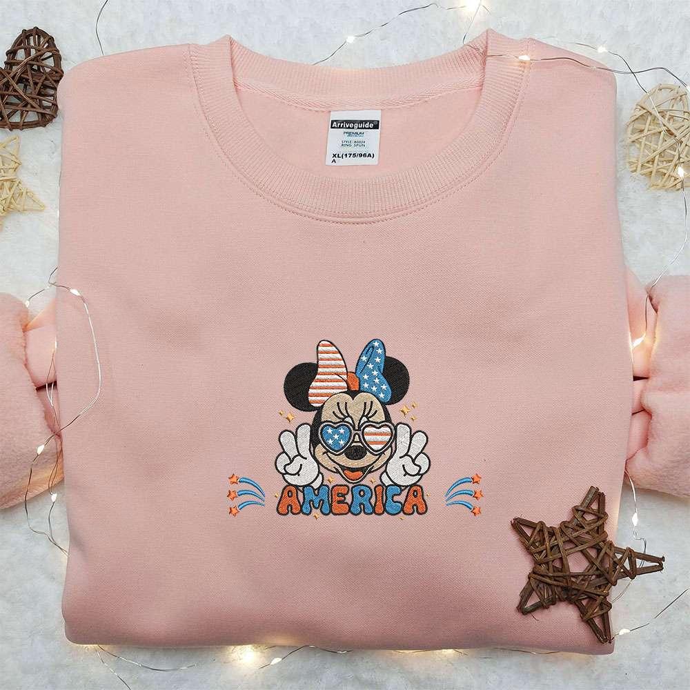 America Minnie Mouse Embroidered Shirt Disney Embroidered Shirt Best Patriotic Shirts
