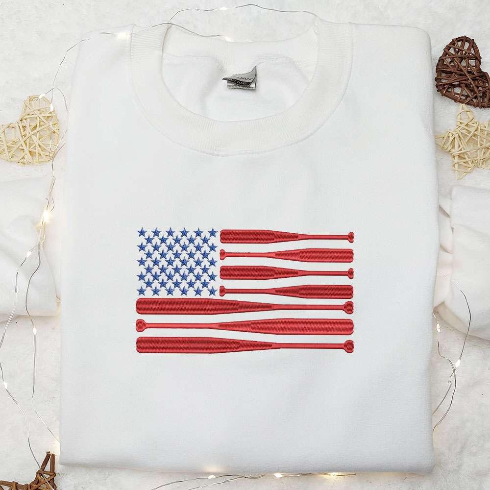 American Flag Baseball Bat Embroidered Shirt National Day Gifts