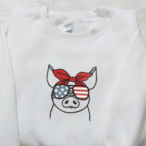 American Piggy Embroidered Shirt Animal Embroidered Shirt National Day Gifts