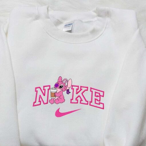 Angel Coffee x Nike Cartoon Embroidered Hoodie Lilo and Stitch Embroidered Shirt Nike Inspired Embroidered Shirt