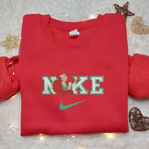 Ariel x Nike Cartoon Embroidered Shirt The Little Mermaid Embroidered Shirt Inspired Nike Embroidered Shirt