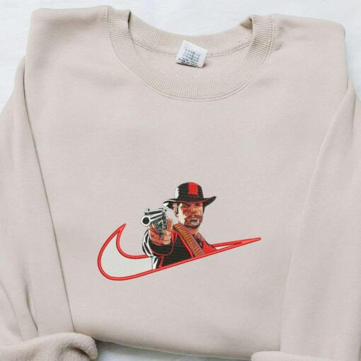 Arthur Morgan Red Dead X Nike Swoosh Embroidered Shirt Video Game Characters Embroidered Hoodie Nike Inspired Embroidered Sweatshirt