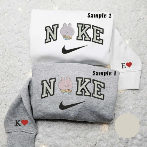 Asamimichaann x Nike Embroidered Couple Shirt Cartoon Embroidered Shirt Nike Inspired Embroidered Hoodie