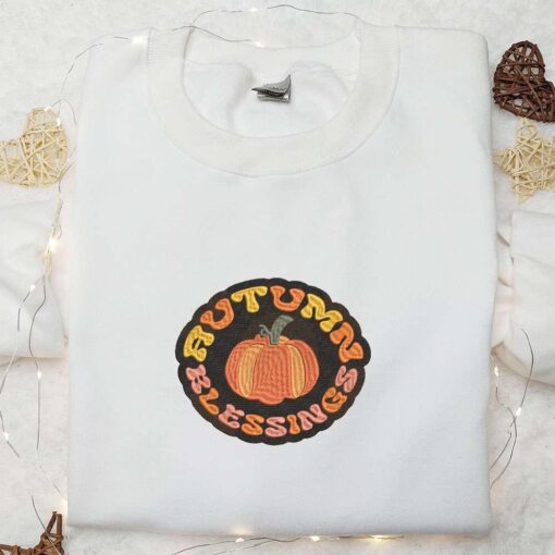 Autumn Blessings Pumpkin Embroidered Shirt Halloween Embroidered Sweatshirt Best Halloween Gifts