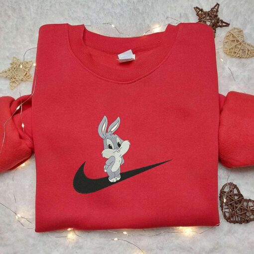 Baby Bugs Bunny x Nike Swoosh Embroidered Shirt Disney Looney Tunes Embroidered Hoodie Cartoon Embroidered Sweatshirt