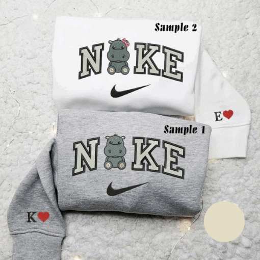 Baby Hippos Embroidered Couple Shirt Cartoon Characters Embroidered Shirt Nike Inspired Embroidered Hoodie Couple Shirts