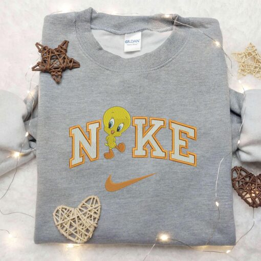 Baby Tweety x Nike Embroidered Shirt, Nike Embroidered Shirt, Cartoon Disney Looney Tunes and Merrie Melodies Embroidered Shirt