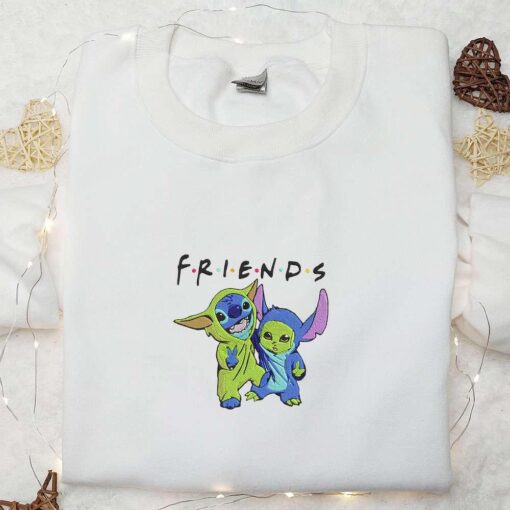 Baby Yoda and Stitch Cosplay Friends Embroidered Sweatshirt Disney Embroirdered Hoodie Best Gifts for Family