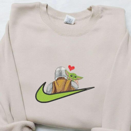 Baby Yoda Heart x Nike Swoosh Embroidered Shirt Star Wars Movie Embroidered Hoodie Best Gifts For Family