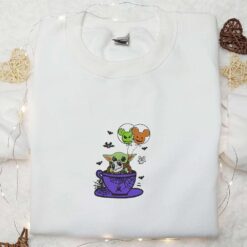 Baby Yoda Jack Skellington Balloon Embroidered Sweatshirt Halloween Embroidered Hoodie Disney Embroidered Shirt