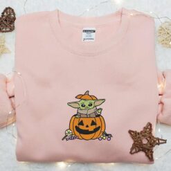 Baby Yoda Pumpkin Candy Embroidered Sweatshirt Movie Embroidered Hoodie Halloween Embroidered Shirt