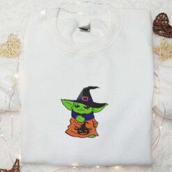 Baby Yoda Witch Embroidered Sweatshirt Halloween Embroidered Hoodie Best Halloween Gifts Ideas