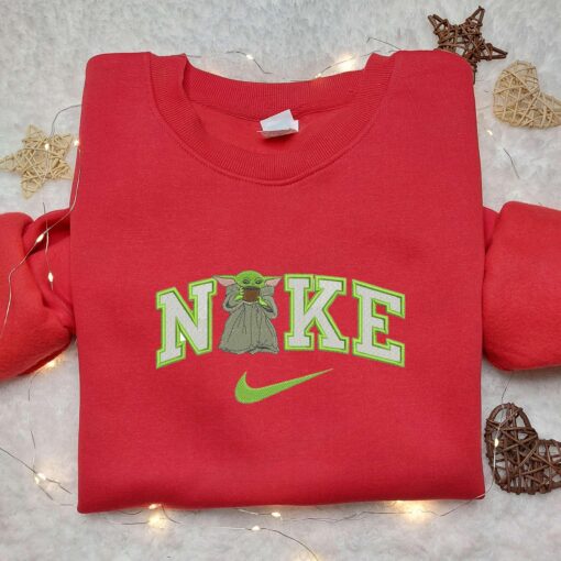 Baby Yoda Women x Nike Swoosh Embroidered Shirt Nike Embroidered Shirt Cartoon Star War Embroidered Shirt