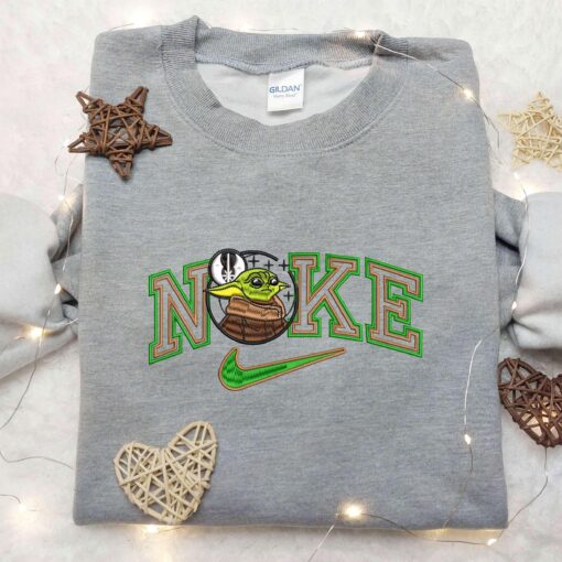 Baby Yoda x Nike Embroidered Shirt, Custom Nike Embroidered Shirt, Star War Embroidered Shirt