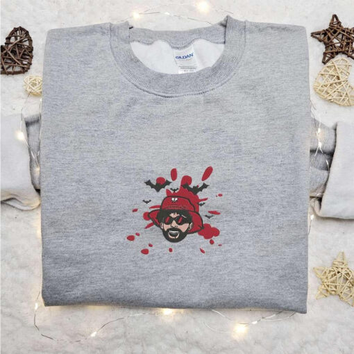 Bad Bunny Bloody Bats Embroidered Sweatshirt Celebrity Embroidered Hoodie Halloween Embroidered Shirt