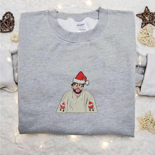 Bad Bunny Christmas Hat Embroidered Shirt Celebrity Embroidered Hoodie Christmas Embroidered Shirt