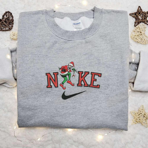Bad Bunny Cosplay Grinch Christmas x Nike Embroidered Sweatshirt Movie Christmas Embroidered Shirt Best Christmas Gift Ideas