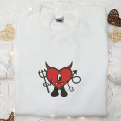 Bad Bunny Heart Devil Embroidered Shirt Halloween Embroidered Hoodie Best Gifts for Family