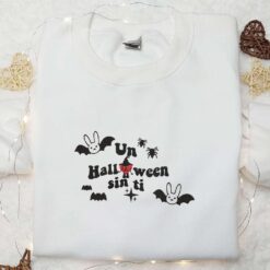 Bad Bunny Un Halloween Sin Ti Embroidered Hoodie Cool Halloween Embroidered Sweatshirt Best Gifts for Family