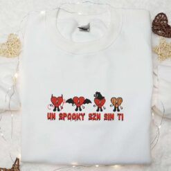 Bad Bunny Un Spooky Szn Sin Ti Embroidered Shirt Cool Halloween Embroidered Sweatshirt Cool Embroidered Hoodie