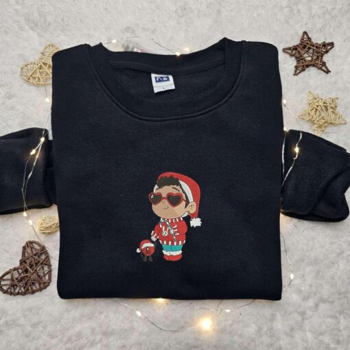 Bad Bunny Xmas Embroidered Shirt Celebrity Embroidered Hoodie Christmas Embroidered Shirt