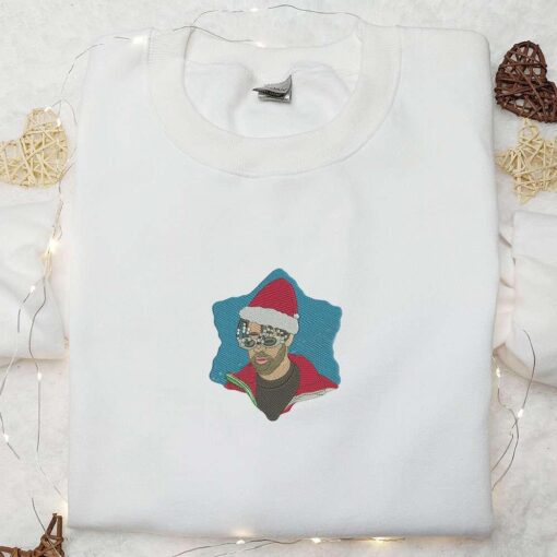 Bad Bunny Xmas Embroidered Shirt Celebrity Embroidered Hoodie Christmas Embroidered Shirt
