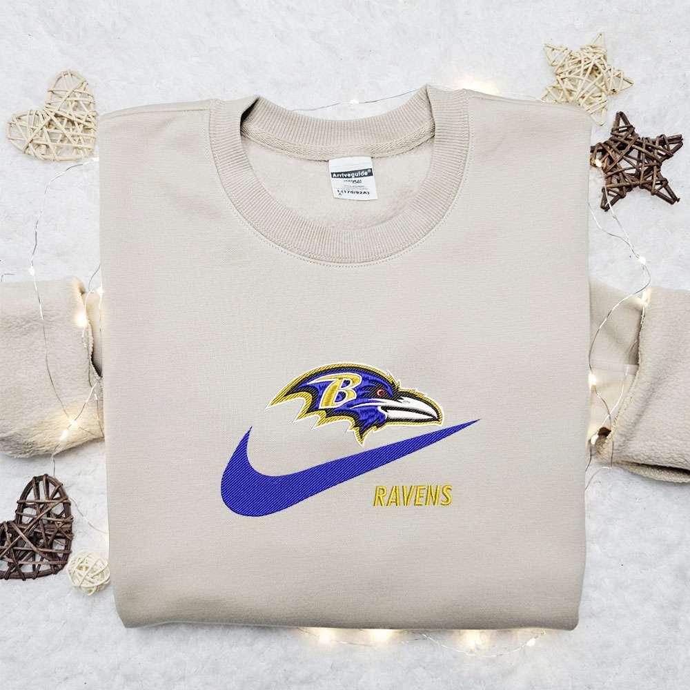 Baltimore Ravens x Nike Swoosh Embroidered Shirt NFL Sports Embroidered Hoodie Best Gift Idea 1
