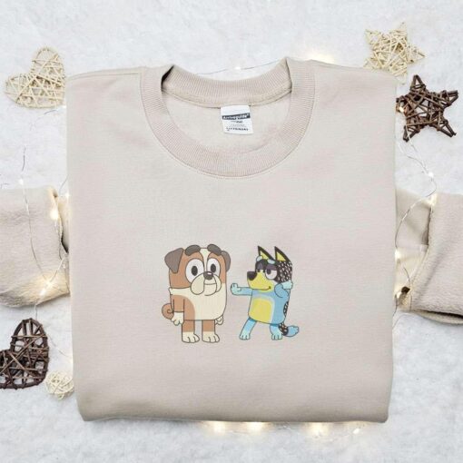Bandit Heeler And Winton Embroidered Shirt Bluey Cartoon Embroidered Hoodie Best Gift Idea