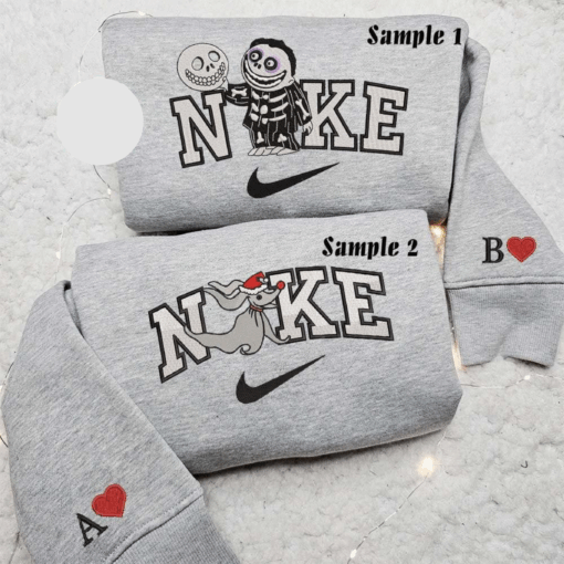 Barrel And Zero Nightmare Before Christmas Halloween Embroidered Couples Shirts