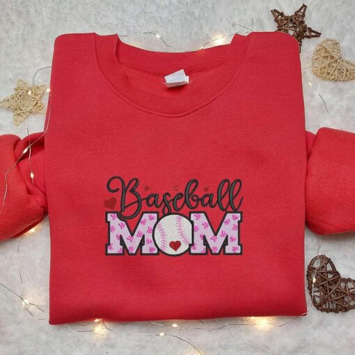 Baseball Mom Bows Hearts Embroidered Shirt Sports Embroidered Hoodie Best Mothers Day Gift Idea