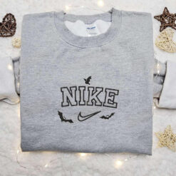 Bats x Nike Swoosh Embroidered Shirt Halloween Embroidered Hoodie Nike Inspired Embroidered Sweatshirt
