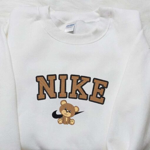 Bear x Nike Cartoon Embroidered Tshirt Nike Inspired Embroidered Shirt Best Birthday Gift Ideas