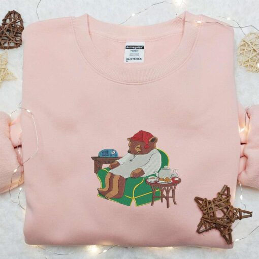 Bear Xmas Embroidered Shirt Animal Embroidered Hoodie Christmas Embroidered Shirt