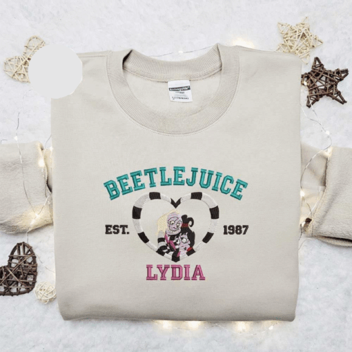 Beetlejuice And Lydia Sandworm Heart Est 987 Halloween Embroidered Shirt