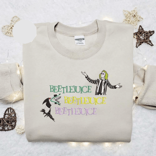 Beetlejuice And Sandworm Triple Name Line Halloween Embroidered Shirt
