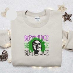 Beetlejuice Face Triple Line Halloween Embroidered Shirt