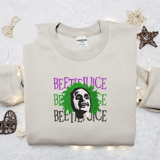 Beetlejuice Face Triple Line Halloween Embroidered Shirt