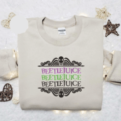 Beetlejuice Triple Line Gothic Style Halloween Embroidered Shirt