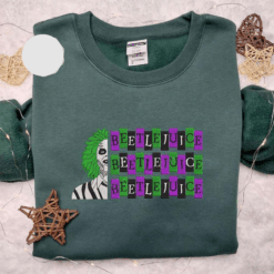 Beetlejuice Triple Name Line Blocks Halloween Embroidered Shirt