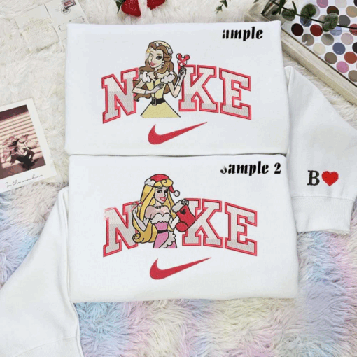 Belle And Aurora Christmas Embroidered Shirt Disney Characters Embroidered Hoodie