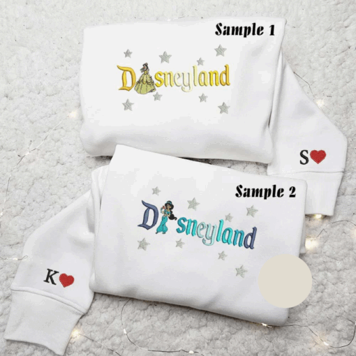 Belle And Jasmine Princess Disneyland Embroidered Couples Shirts