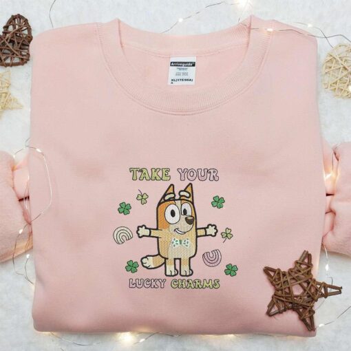 Bingo Take Your Lucky Charms Embroidered Shirt Bluey Cartoon Embroidered Hoodie Best Saint Patricks Day Gift Idea