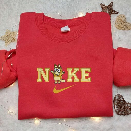 Bingo x Nike Cartoon Embroidered Shirt The Bluey Embroidered Shirt Custom Nike Embroidered Shirt