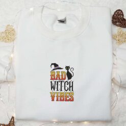 Black Cat Bas Witch Vibers Halloween Embroidered Sweatshirt Halloween Embroidered Shirt Best Halloween Gifts for Family